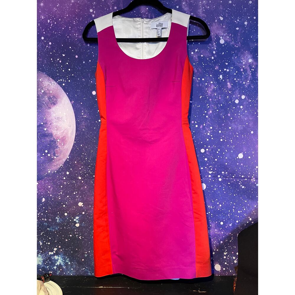Belle Badgley Mischka Colorblock Dress Pink, Red,white Sleeveless Shift Dress 4